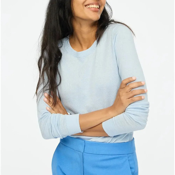 J. Crew Cotton Teddie Sweater Pullover Long Sleeve Round Neck Light Blue M NWT - Picture 2 of 12